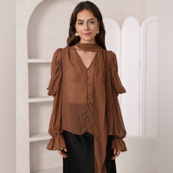 Acler Swansea Puff-Sleeve Polka-Dot Georgette Tie-Neck Top. Size 6 - Picture 4 of 9